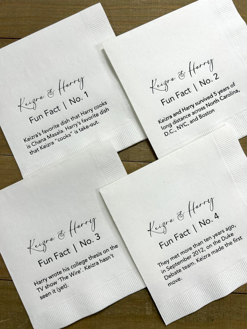 Personalized Fun Fact Trivia Napkins for Weddings or Any Occasion Perfect for the Cocktail Hour a... | Etsy (US)