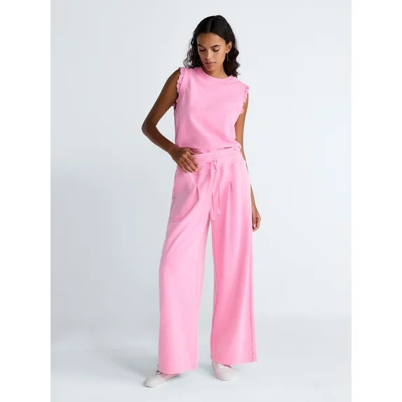 Scoop Women's Pleated Wide-Leg Sweatpants, 29'' Inseam, Sizes XS-XXL | Walmart (US)