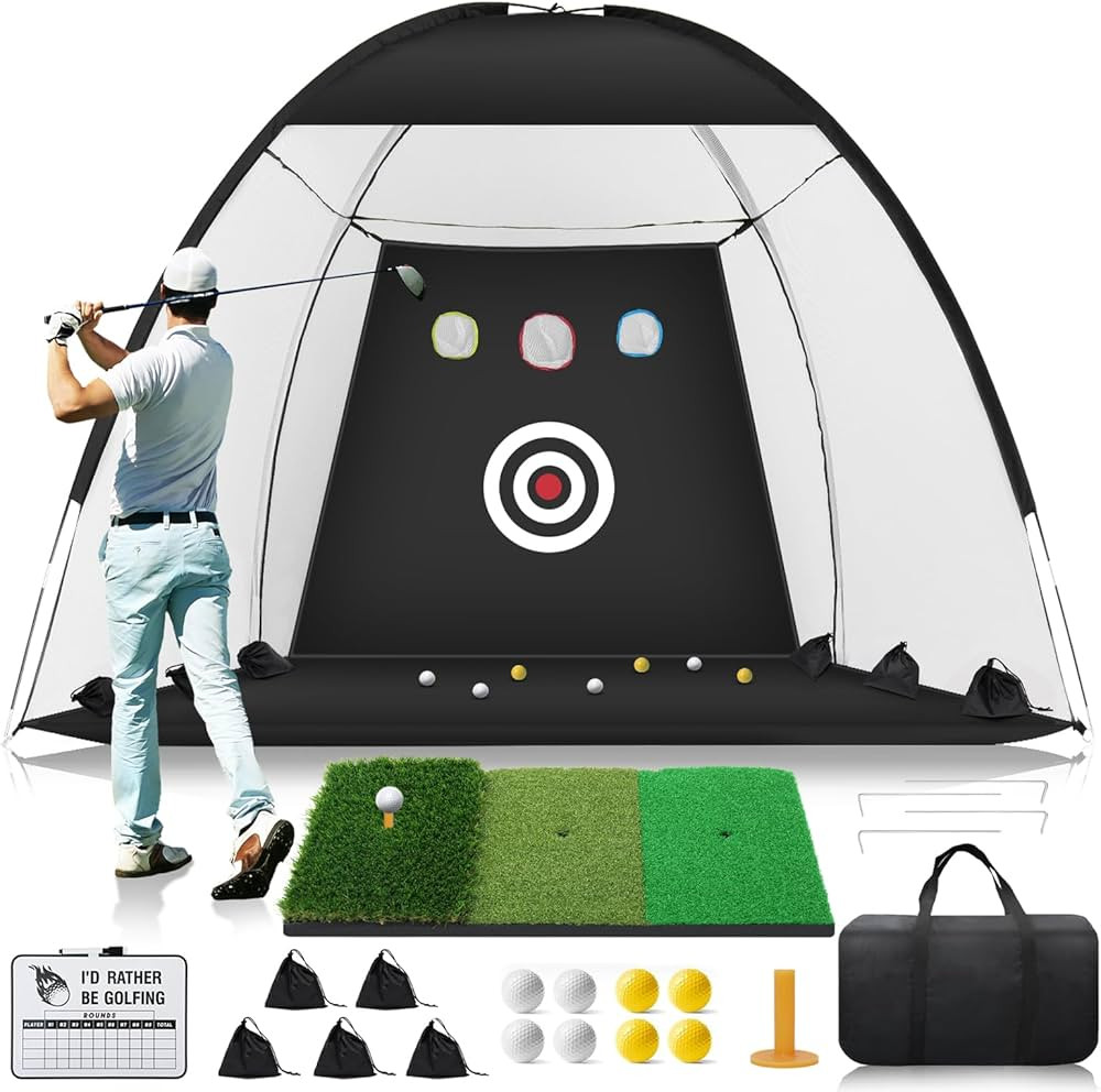 Golf Net, 10x7ft Golf Practice Net with Foldable Tri-Turf Golf Mat, All in 1 Golf Hitting Net wit... | Amazon (US)