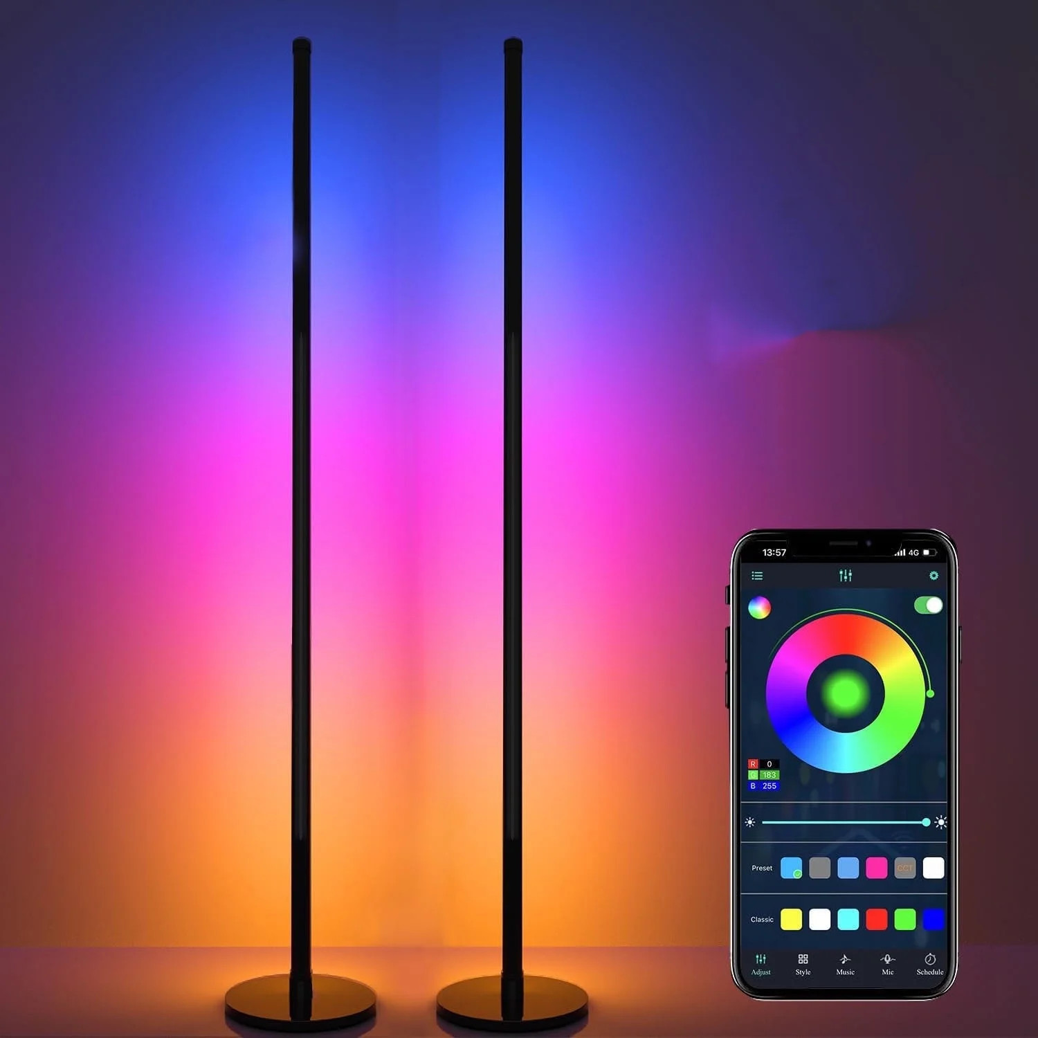 Corner Floor Lamp,2 PACK Smart RGB LED Corner Lamp with Spotlight, 10 Million Colors Changing LED... | Walmart (US)