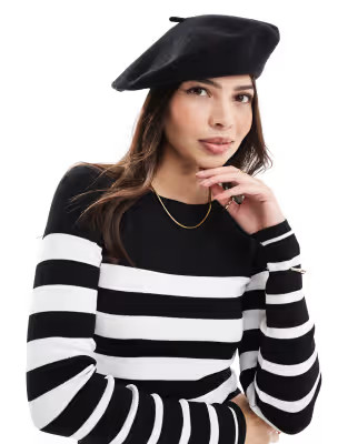 ASOS DESIGN wool beret with improved fit in black | ASOS (Global)