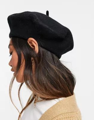 ASOS DESIGN wool beret with improved fit in black | ASOS (Global)