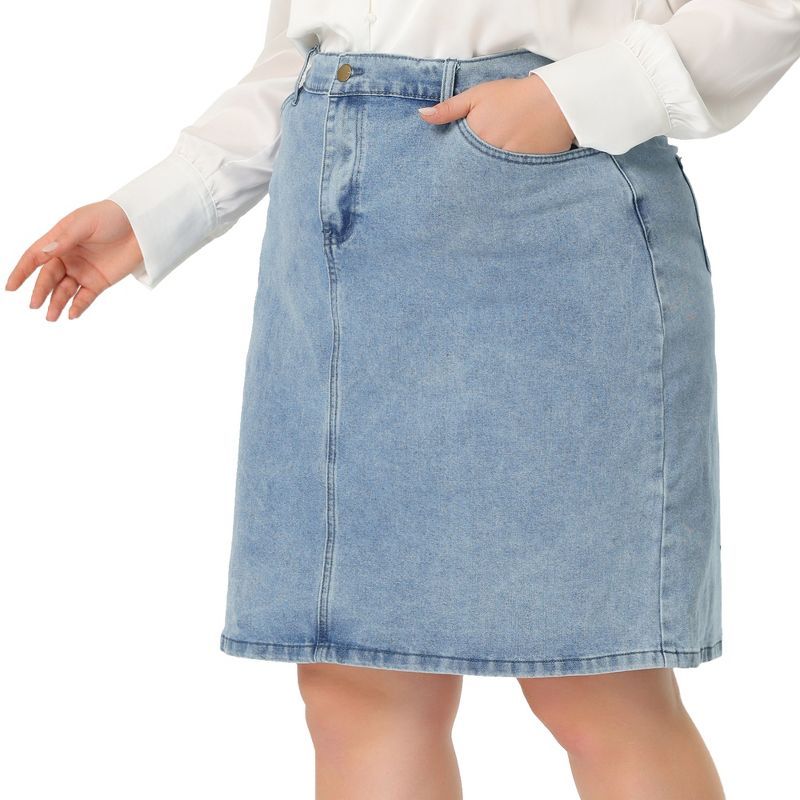 Agnes Orinda Plus Size Denim Skirt for Women Slash Pocket Elastic Waist Back Vent Jeans Skirts | Target