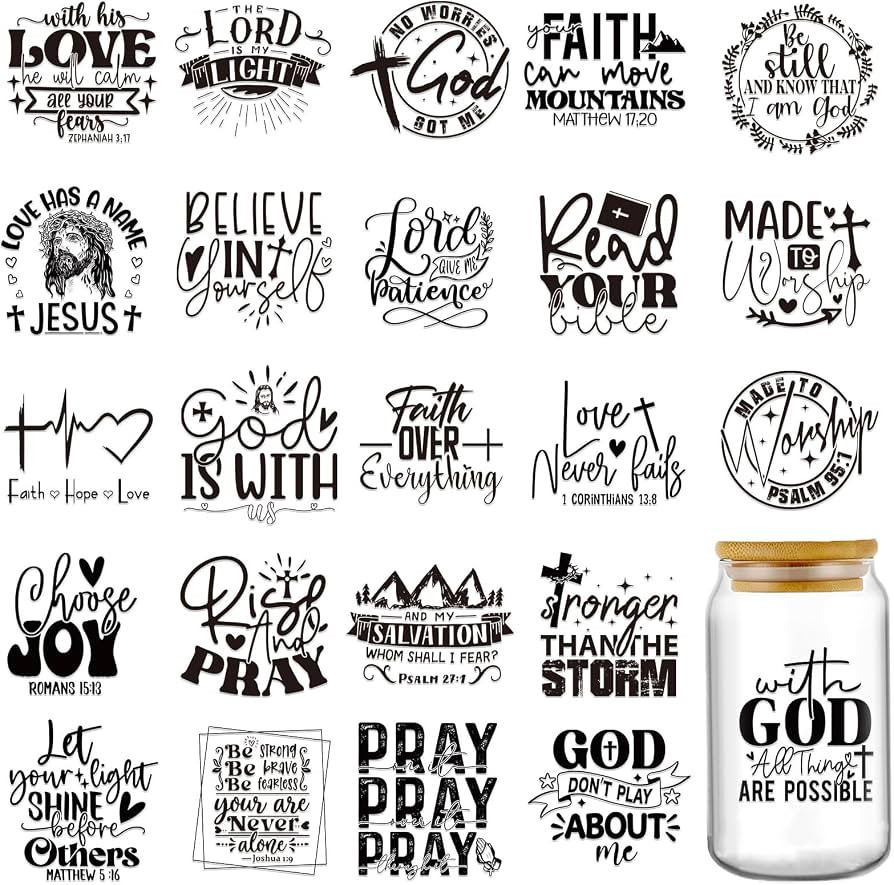 Christian UV DTF Cup Wraps - 24 Sheets Bible Verse Uvdtf Tumbler Wrap for 16 oz Glass Water Bottl... | Amazon (US)
