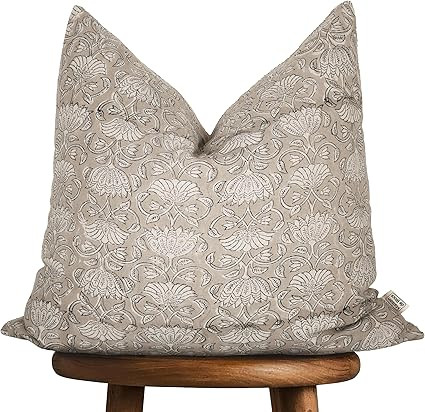 Hand-Block Printed, Artisan-Made Neutral Accent Throw Pillow Covers- 100% Cotton Cushion for Sofa... | Amazon (US)