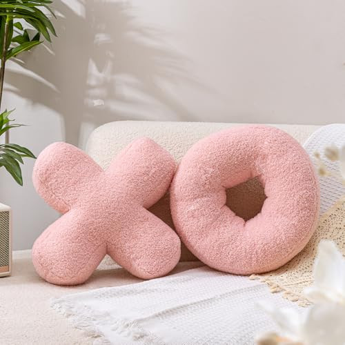 FairDeco XO Pillow Plush, Pink Throw Pillows Valentine's Day Decorative Hugs and Kisses, Cute Pillows Romantic Home Décor for Sofa, Bedroom, Living Room 12.5x12.5 Inch Set of 2 | Amazon (US)