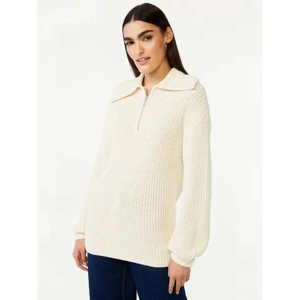 Free Assembly Women's Chunky Half Zip Popover Sweater - Walmart.com | Walmart (US)