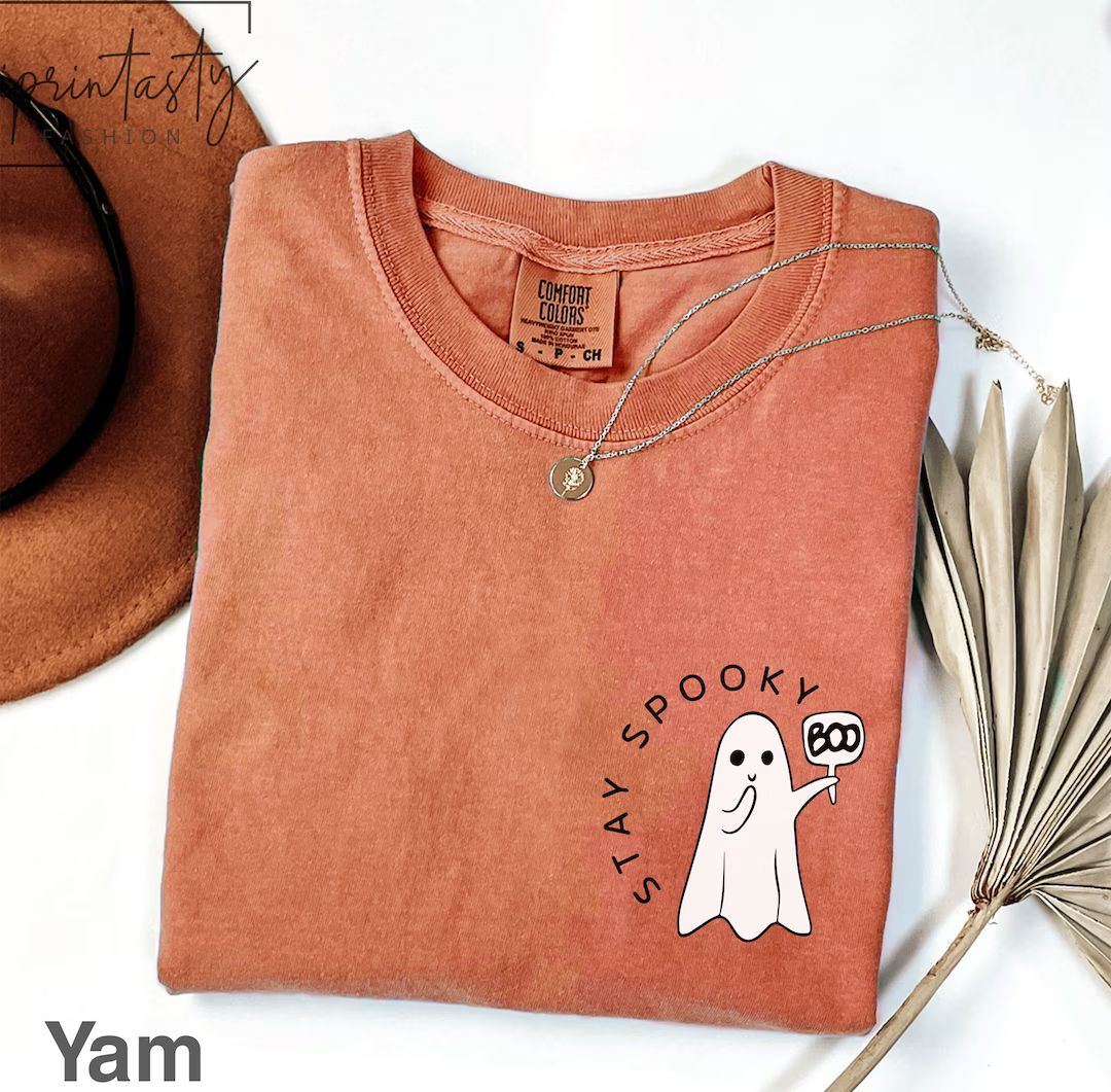 Stay Spooky T-shirt Minimal Halloween T-shirt Ghost Pocket - Etsy | Etsy (US)