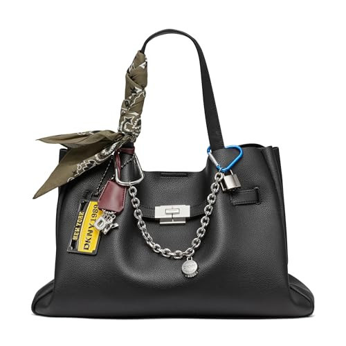 DKNY Bryar Large Satchel Bag with Charms, Black/Silver | Amazon (US)