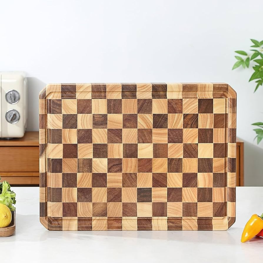 Large wood Cutting Board for Kitchen with Juice Handles ， Chopping Board Cheese Charcuterie Boa... | Amazon (US)