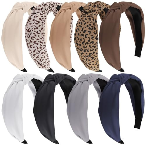 Funtopia Headbands for Women, 9pcs Fashion Knotted Headband Leopard Print Knot Hairband, Cute Wide Headbands for Women Girls Hair Accessories Set(Brown Black White) | Amazon (US)