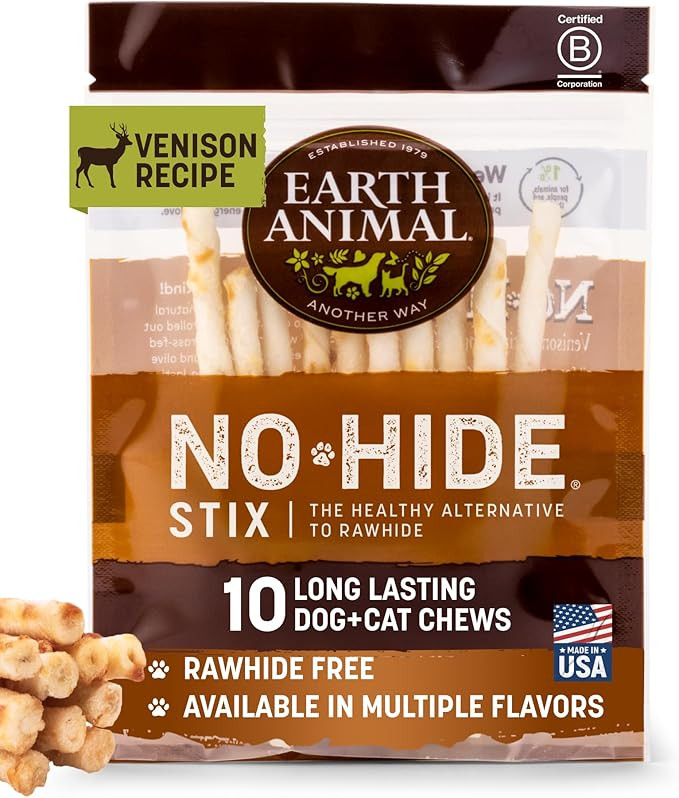 Earth Animal No Hide Stix - Long Lasting Rawhide Free Small Dog Chews Sticks, Venison - 10 Count | Amazon (US)
