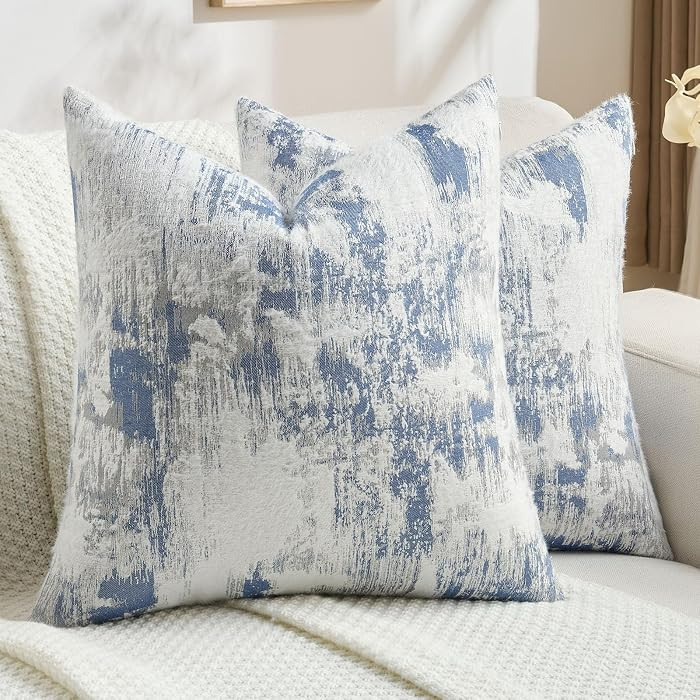 FUTEI Blue White Decorative Throw Pillow Covers 18x18 Inch Set of 2,Jacquard Weave Cushion Case i... | Amazon (US)