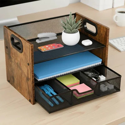 3-Tier Wood Desk File Organizer, Drawer & Paper Tray | Wayfair North America