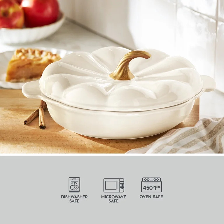 The Pioneer Woman Pumpkin Stoneware 10" Pie Dish with Lid, Linen | Walmart (US)