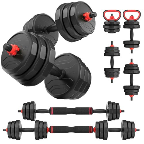 UKEEP Adjustable Dumbbells Set, 20/30/40/55/60/70/80/90lbs Free Weight Set with Connector, 2 or 3 in 1 Dumbbells Set Used as Barbell, Kettlebells, Fitness Exercises for Home Gym Suitable Men/Women | Amazon (US)