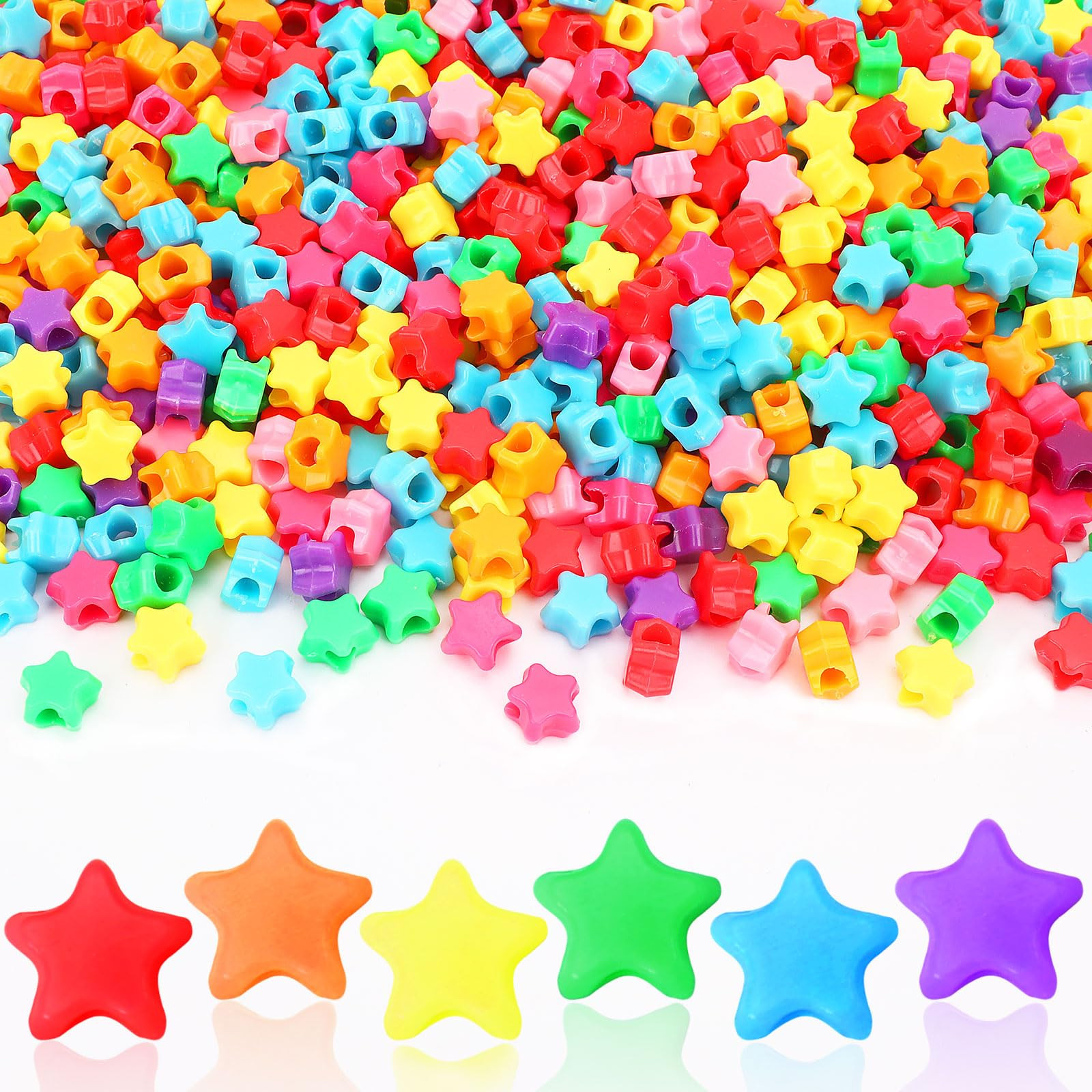 UPINS 1200 Pcs Star Pony Beads, Star Shape Spacer Beads Rainbow Beads Bulk Large Hole for Birthda... | Amazon (US)