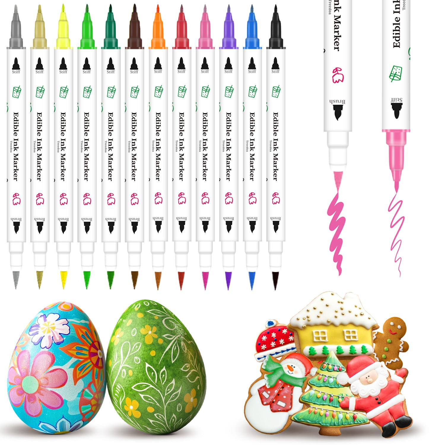 Treedoa Edible Markers for Cookie Decorating,12Pcs Food Coloring Pens Double Side Food Grade Edib... | Amazon (US)