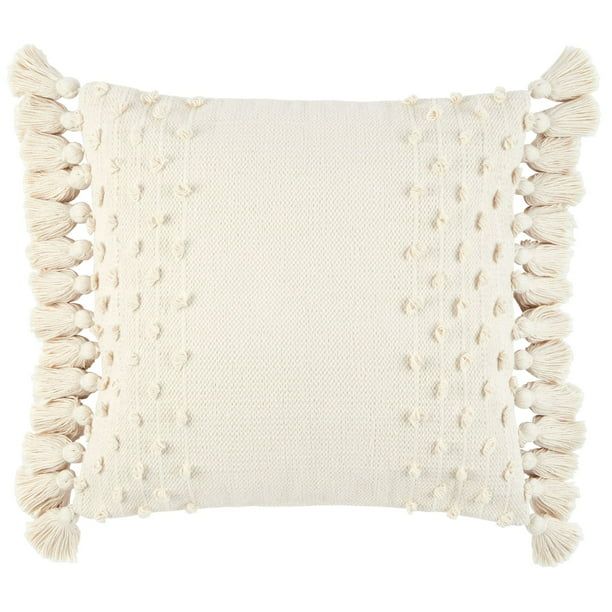 Wanda June Home Textured Cotton Tassel Pillow, Ivory, 20"x20" by Miranda Lambert - Walmart.com | Walmart (US)