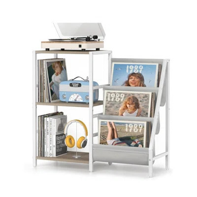 Record Player Stand With Record Holder Vinyl Display Shelf, 49 × 27 × 12, White | Wayfair North America