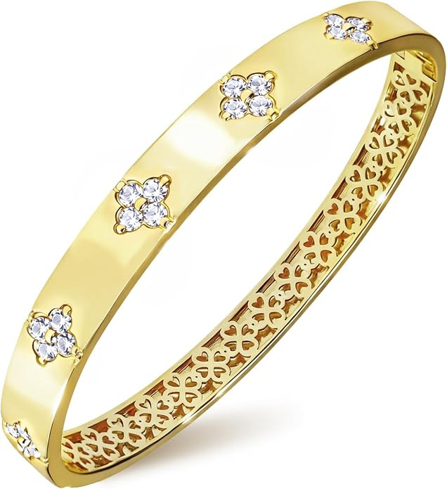Gold Bracelets for Women, 14K Gold Plated Moissanite Clover Bangle | Moissanite Bracelets for Wom... | Amazon (US)