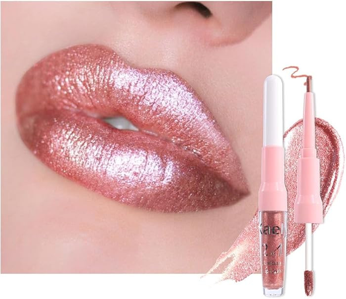 Rose Gold Metallic Lip Liner and Lipstick Combo Lip Gloss Tints Stain Set Makeup for Women Long L... | Amazon (US)