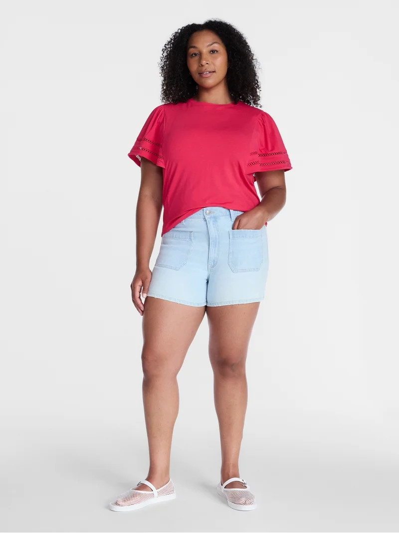 Time and Tru Women's High Rise Patch Pocket Denim Short, 4" Inseam, Sizes 0-20 | Walmart (US)