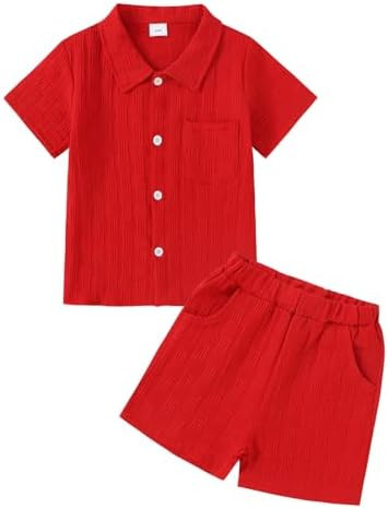 Size 2-6 Years Toddler Boys Clothes 2 Piece Summer Outfit Short Sleeve Button Down Shirt Top and ... | Amazon (US)