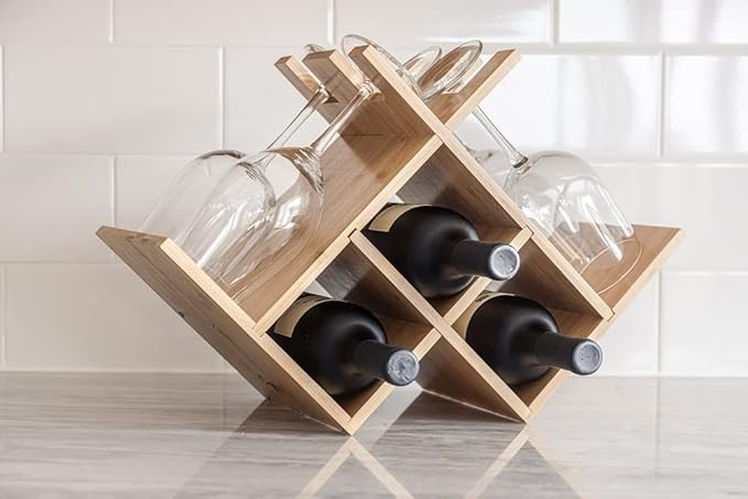 REHAU Small Wine Rack countertop Wine Bottle Holder Wine Storage Wooden Wine Rack Cabinet Tableto... | Amazon (US)