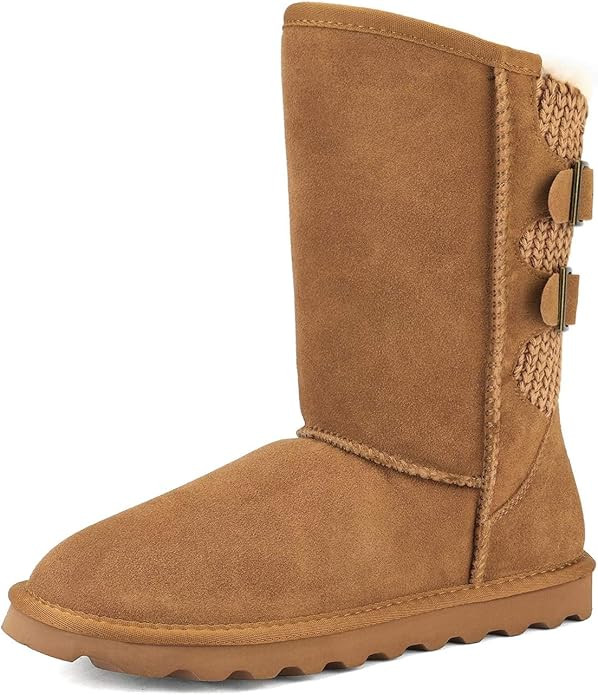 DREAM PAIRS Women's Mid Calf Winter Snow Boots Fashion FuzzyChic Buckle Booties | Amazon (US)