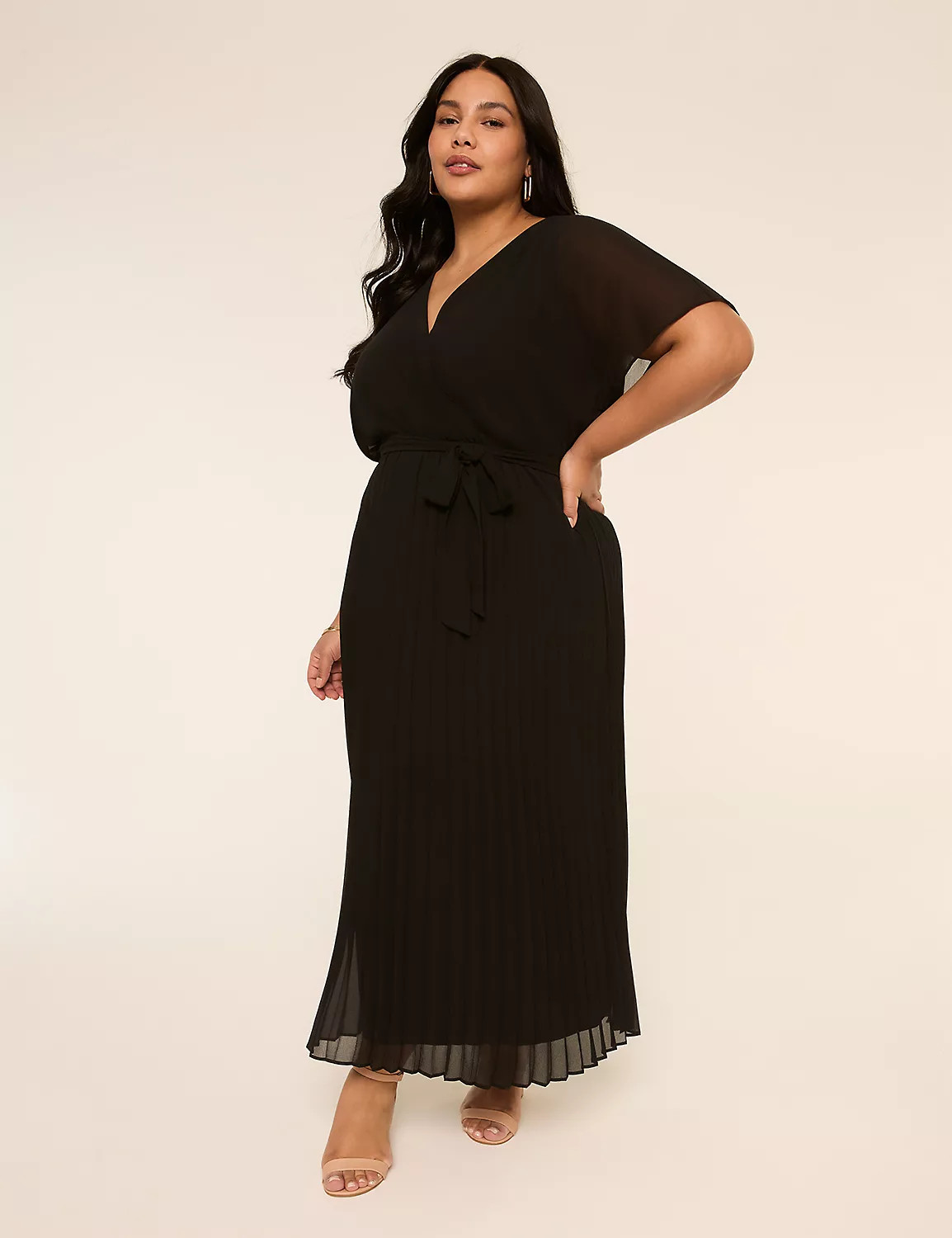 Pleated-Skirt Faux-Wrap Maxi Dress | Lane Bryant (US)