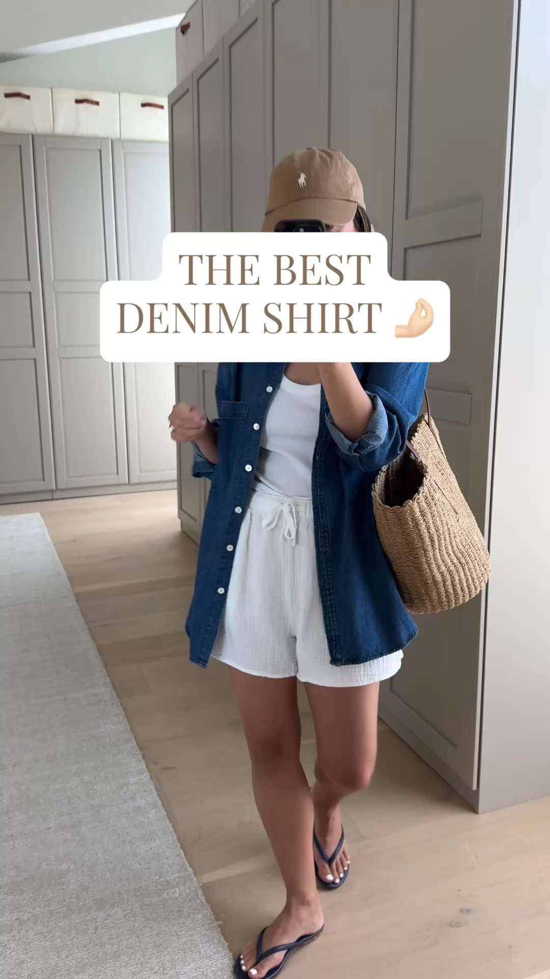 Daily outfit - your one-and-done denim shirt that you can wear year -round. The was is incredible!

AYR deep end xs
Madewell tank small
Aritzia shorts small
Beek sandals navy 5
J.crew tote
Polo Ralph Lauren hat
Dorsey James necklace 15”
Electric Picks earring

summer outfits, summer style, petite style

#LTKmomlife #LTKootd #LTKPetite