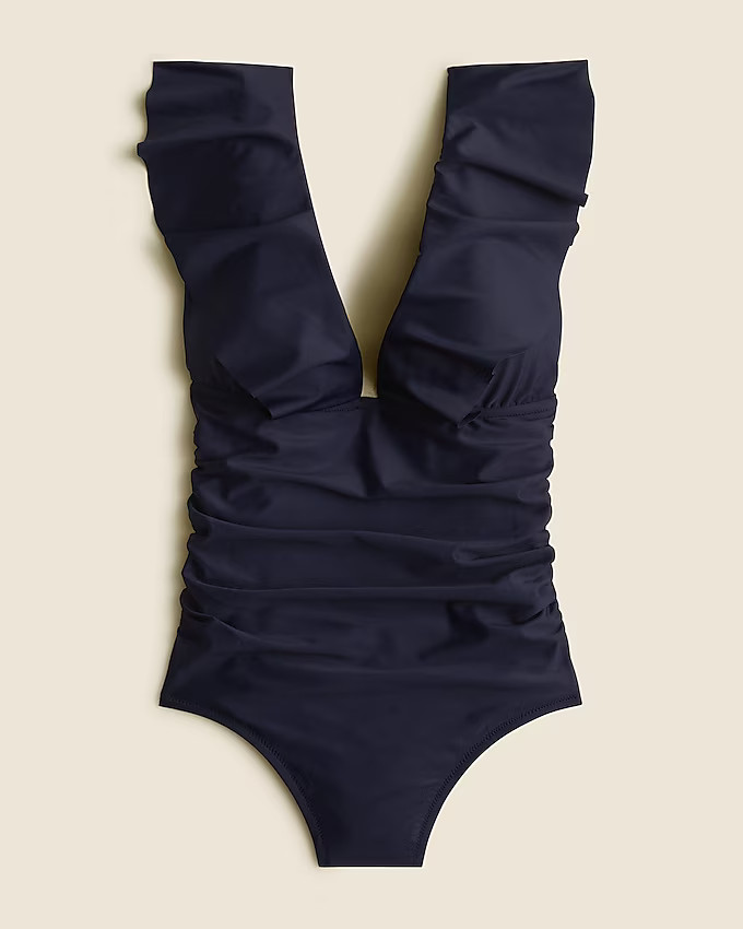 Ruffle V-neck ruched one-piece swimsuit | J. Crew US