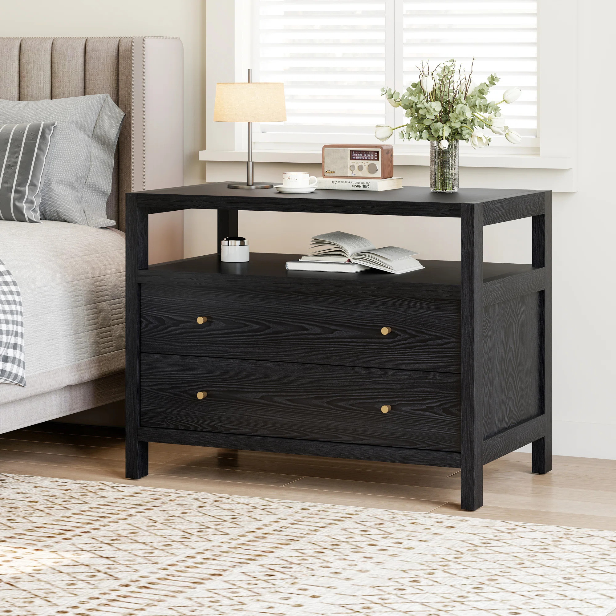 32'' 2-Drawer Nightstand With An Open Storage | Wayfair North America
