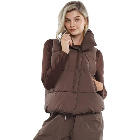 PUFFIT Women s Puffer Vest Sleeveless Bubble Vests Outerwear with Trendy Hidden Diagonal Zipper Stand Collar Side Pockets Ultra Soft Versatile Padded Puffy Gilet | Walmart (US)