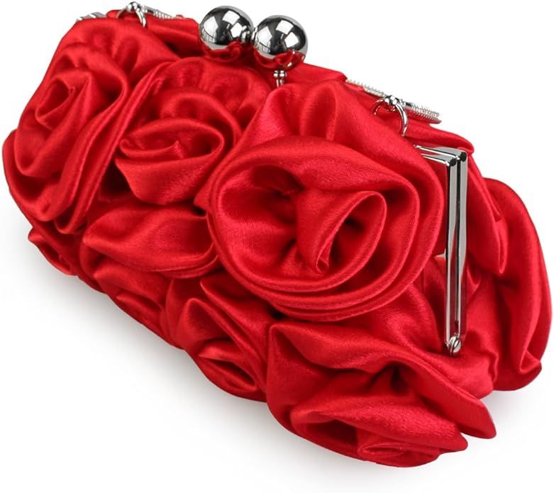 Missy K 7 Roses Clutch Purse, Satin, with Detachable Strap + kilofly Money Clip | Amazon (US)