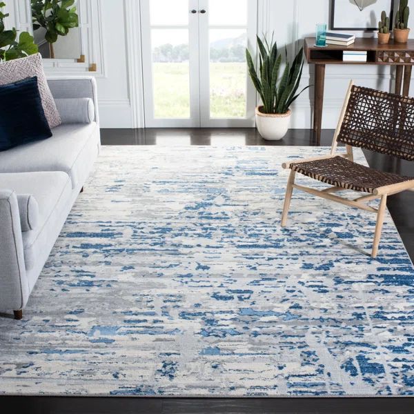 Genessys Abstract Ivory/Blue Area Rug | Wayfair North America