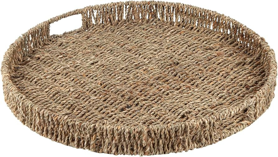 Round Ottoman Tray Large Wicker Serving Tray with Handles, 20 Inch Handwoven Natural Seagrass Tra... | Amazon (US)