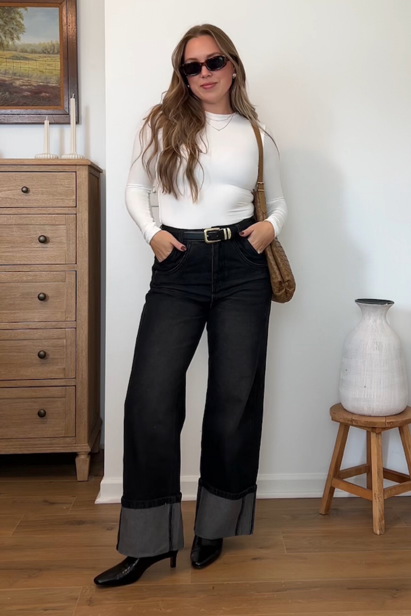 Belt is red/ black reversible! Wearing a small too, 4 jeans (I’m usually a 27) 

Chic look, black boots, leather booties, neutral style, Amazon finds, sunglasses, wide leg pants, dark wash denim, black jeans, workwear, autumn look, casual look, heels, basics, white top, shoulder bag, leather belt, handbag

#LTKShoeCrush #LTKWorkwear #LTKStyleTip