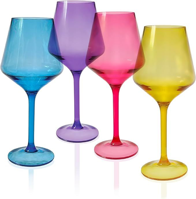 Lily's Home Acrylic Wine Glasses with Stems. Set of 4 Colored, Reusable, Unbreakable and Shatterp... | Amazon (US)