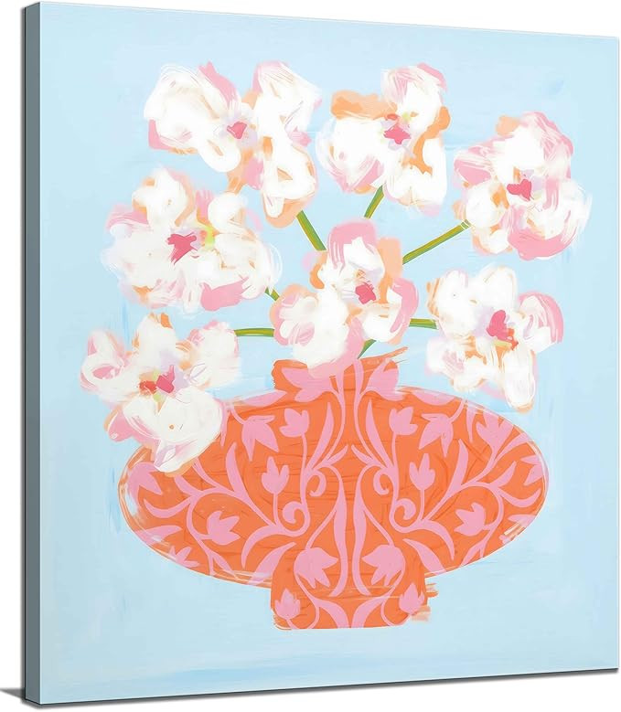 Modern Watercolor Floral Canvas Wall Art Coral Blue Plant Flower Decor painting Picture Southern ... | Amazon (US)