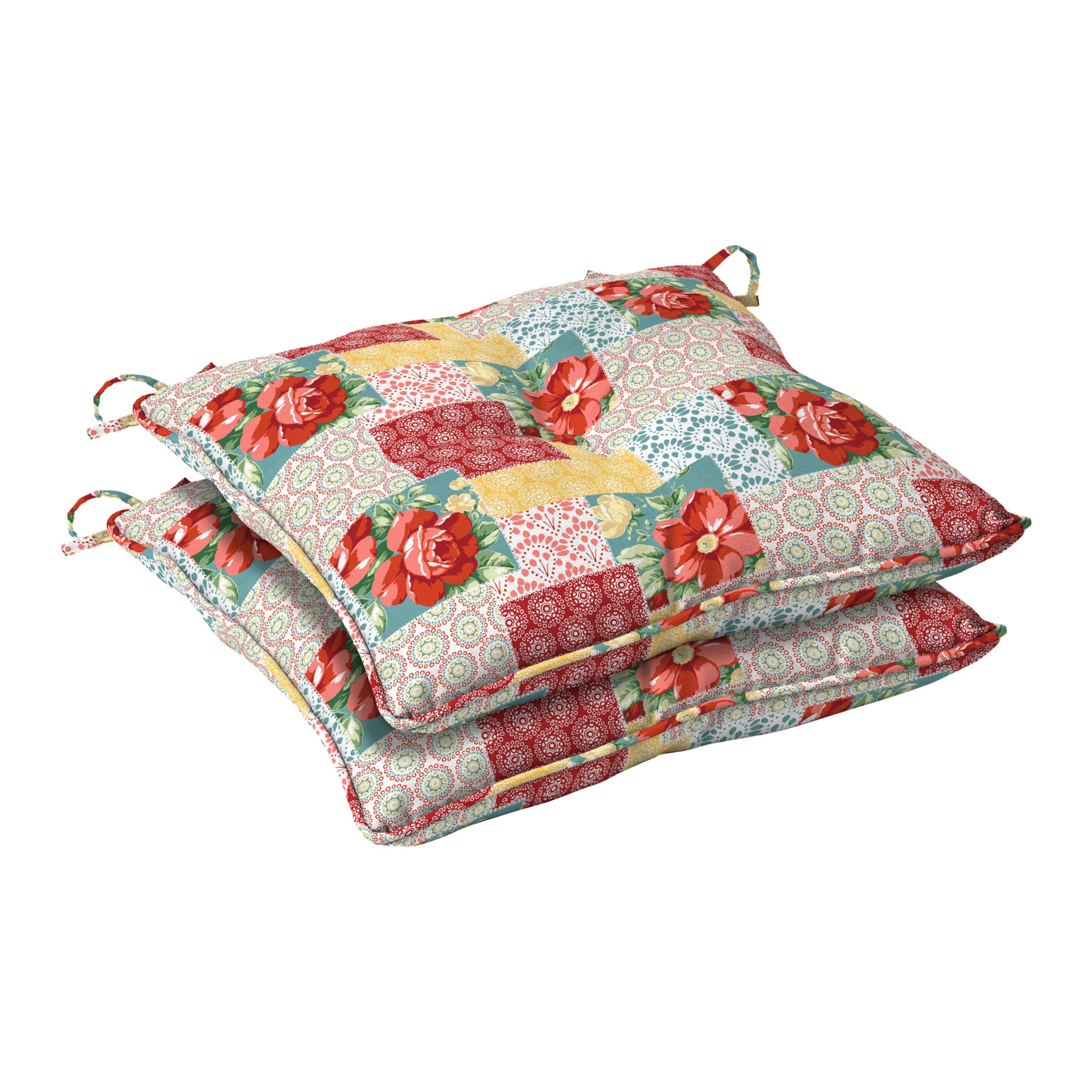 The Pioneer Woman 18" x 19" Multi-color Floral Patchwork Outdoor Seat Pad, 2 Pack - Walmart.com | Walmart (US)