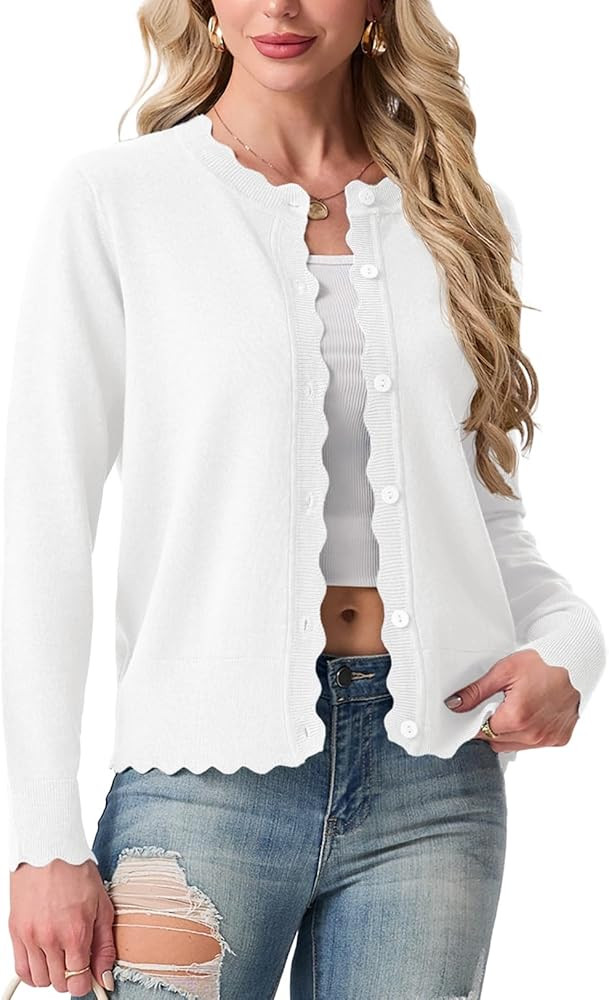 GRECERELLE Cardigan Sweaters for Women Lightweight Crewneck Button Down Soft Knit Dressy Cardigan... | Amazon (US)