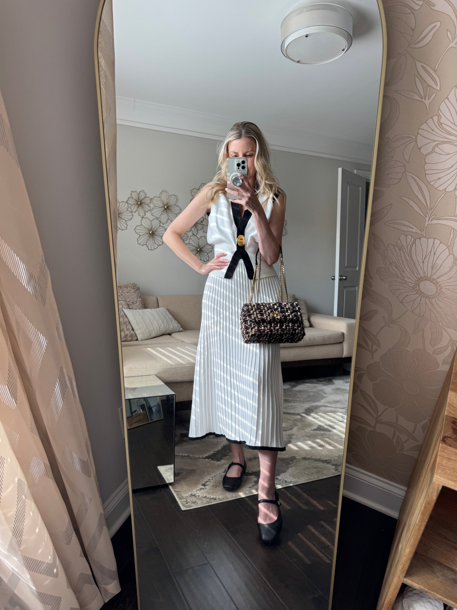 Two piece knit set, white knit skirt set, black ballet flats

#LTKFindsUnder100 #LTKootd #LTKOver40