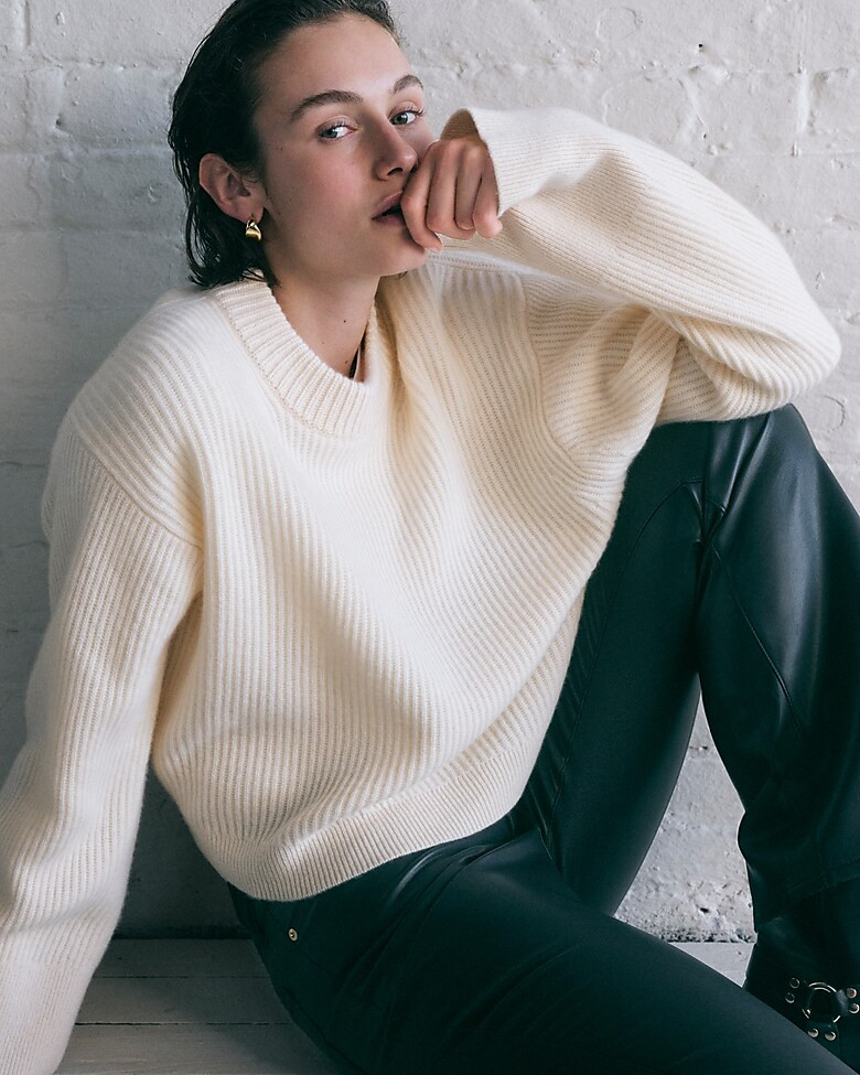 Ribbed cashmere cropped crewneck sweater | J. Crew US