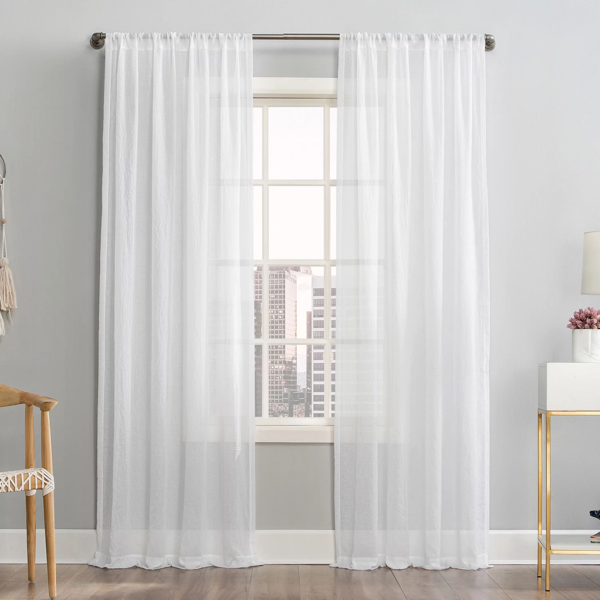 Mainstays Linen Textured Semi-Sheer Rod Pocket Single Curtain Panel, White, 50x96 | Walmart (US)