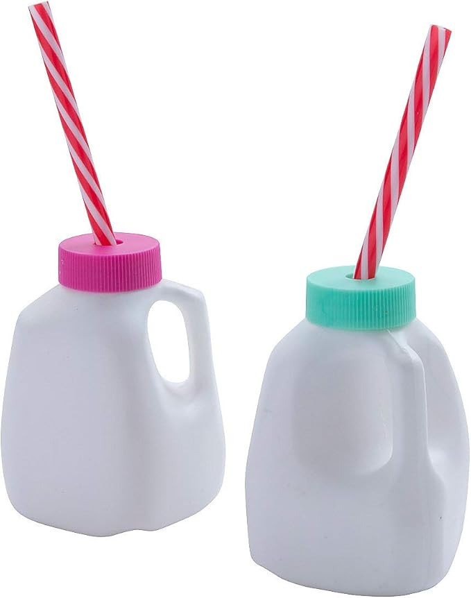 Fun Express 12 Pieces Mini Milk Carton with Lids and Straws, BPA Free Plastic, Party Supplies, Wh... | Amazon (US)