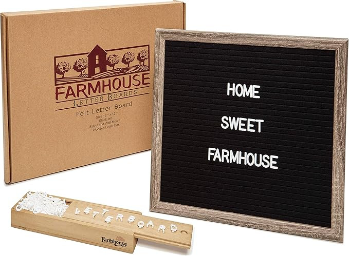Letter Board - Premium Changeable Black Felt Letter Board 12x12 inches; Distressed Rustic Brown W... | Amazon (US)