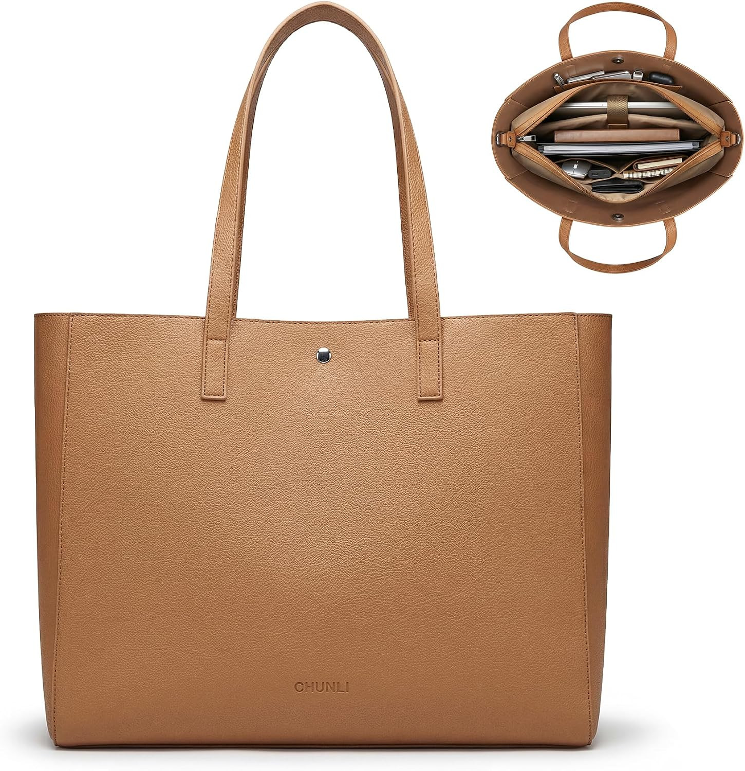 Laptop Tote Bag for Women 15.6 Inch, Quilted Work Shoulder Bag with Multiple Pockets & Luggage Strap for Office Travel | Amazon (US)