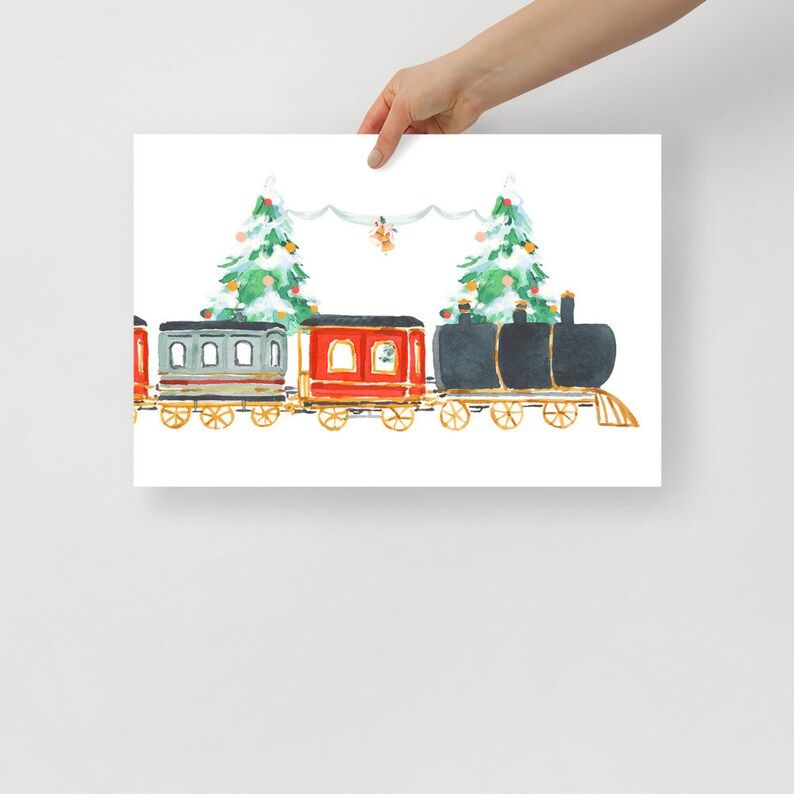 Vintage Train Christmas Scene Watercolor Art Print | Etsy (US)